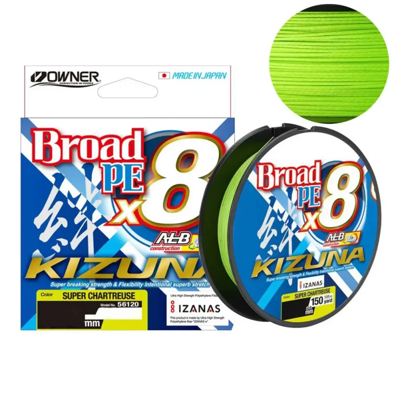 Fir Owner Kizuna X8 Broad 0.42mm 40.00kg 270m Chartreuse-Fire intinse