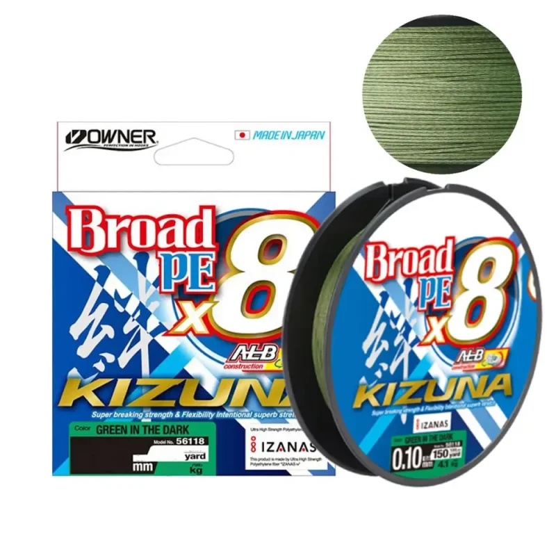 Fir Owner Kizuna X8 Broad 0.12mm 5.40kg 135m Green in the Dark-Fire intinse