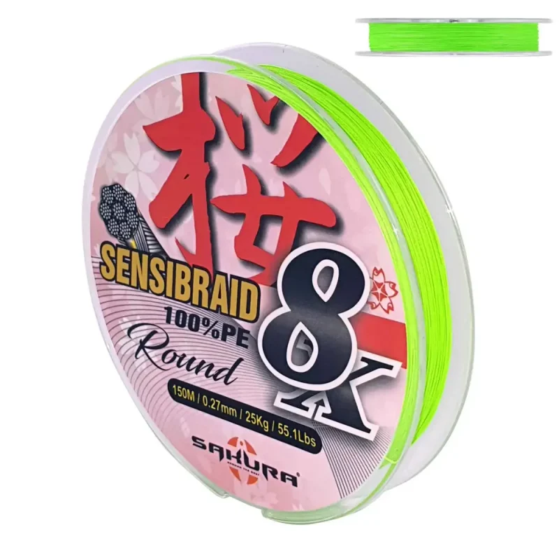 Fir Sakura Sensibraid 8X 0.08mm 6kg 150m Chartreuse-Fire intinse